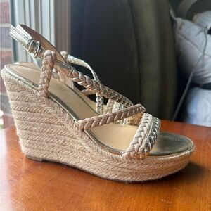 Nine West Halsee Espadrille Wedge Sandals - Gold and Nude Size 8